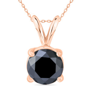 2 Carat Round Black Diamond Solitaire Pendant in 14K Rose Gold- PDF58372BK