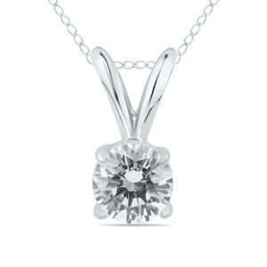 AGS Certified 1/3 Carat Round Diamond Solitaire Pendant in 14K White Gold (Color H-I, Clarity I2-I3)- PDF58497