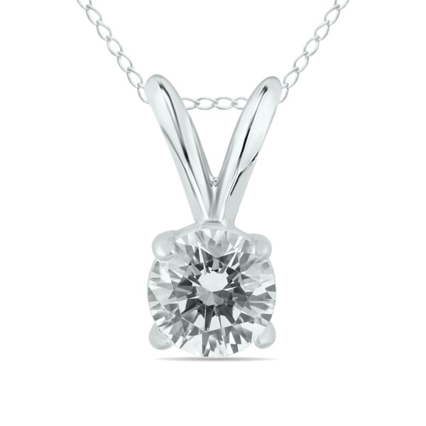 AGS Certified 1/3 Carat Round Diamond Solitaire Pendant in 14K White Gold (Color H-I, Clarity I2-I3)- PDF58497