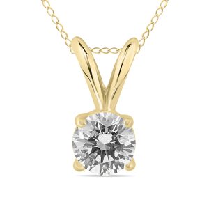 AGS Certified 1/3 Carat Round Diamond Solitaire Pendant in 14K Yellow Gold (Color H-I, Clarity I2-I3)- PDF58498