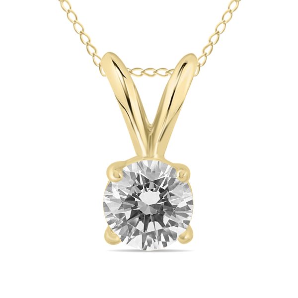AGS Certified 1/3 Carat Round Diamond Solitaire Pendant in 14K Yellow Gold (Color H-I, Clarity I2-I3)- PDF58498