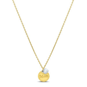 Round Disc and Heart Charm MOM Necklace in 10K Yellow Gold and 10K White Gold- PDF59306