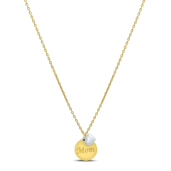 Round Disc and Heart Charm MOM Necklace in 10K Yellow Gold and 10K White Gold- PDF59306