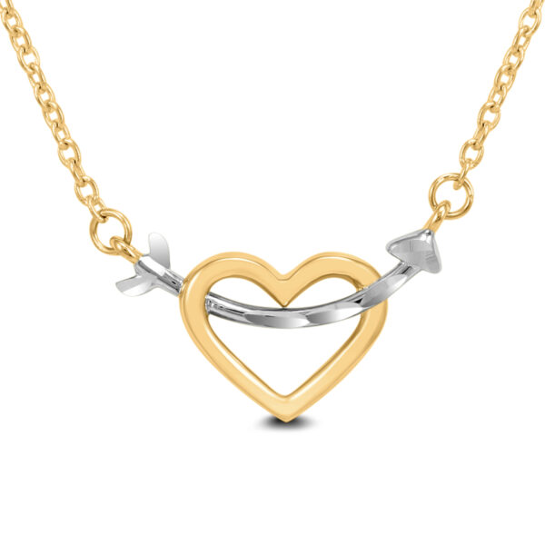 Heart and Arrow Necklace in 14K Yellow Gold with White Rhodium Plating- PDF59310