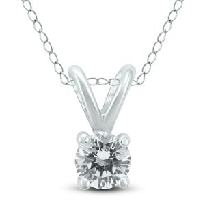 1/4 Carat (J-K Color, VS1-VS2 Clarity) AGS Certified Round Diamond Solitaire Pendant in 14K White Gold- PDF59559AGS