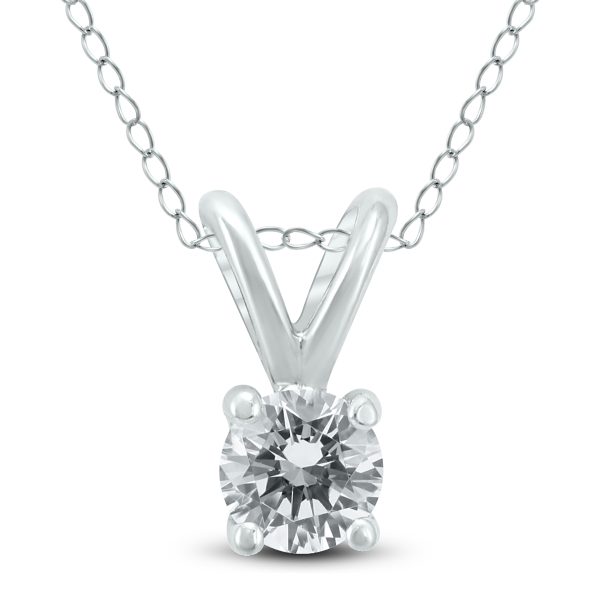 1/4 Carat (J-K Color, VS1-VS2 Clarity) AGS Certified Round Diamond Solitaire Pendant in 14K White Gold- PDF59559AGS