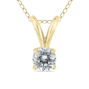 1/4 Carat (H-I Color, SI1-SI2 Clarity) AGS Certified Round Diamond Solitaire Pendant in 14K Yellow Gold- PDF59624