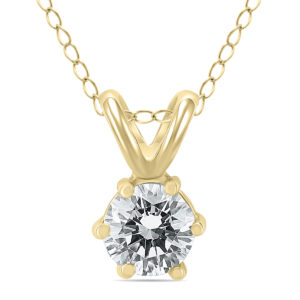 1/2 Carat 6 Prong Diamond Solitaire Pendant in 14K Yellow Gold- PDF59732