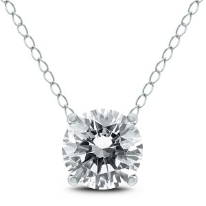 Signature Quality 1 Carat Floating Round Diamond Solitaire Necklace in 14K White Gold (F-G Color, I1-I2 Clarity)- PDF59815