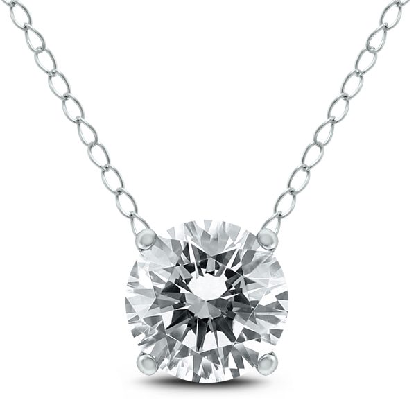 Signature Quality 1 Carat Floating Round Diamond Solitaire Necklace in 14K White Gold (F-G Color, I1-I2 Clarity)- PDF59815