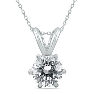 AGS Certified 3/4 Carat 6 Prong Diamond Solitaire Pendant in 14K White Gold- PDF59834