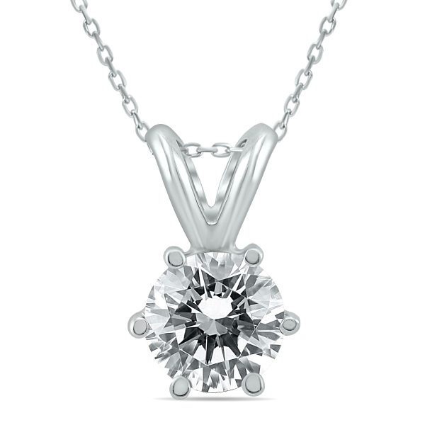 AGS Certified 3/4 Carat 6 Prong Diamond Solitaire Pendant in 14K White Gold- PDF59834