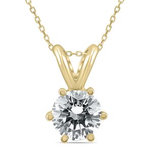AGS Certified 3/4 Carat 6 Prong Diamond Solitaire Pendant in 14K Yellow Gold- PDF59838
