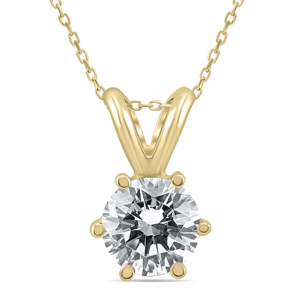 AGS Certified 3/4 Carat 6 Prong Diamond Solitaire Pendant in 14K Yellow Gold- PDF59838