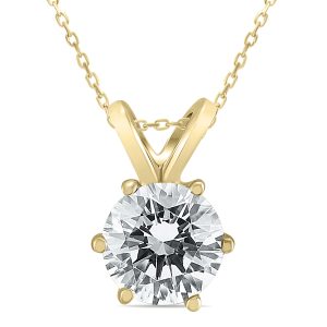 AGS Certified 1 Carat 6 Prong Diamond Solitaire Pendant in 14K Yellow Gold- PDF59839