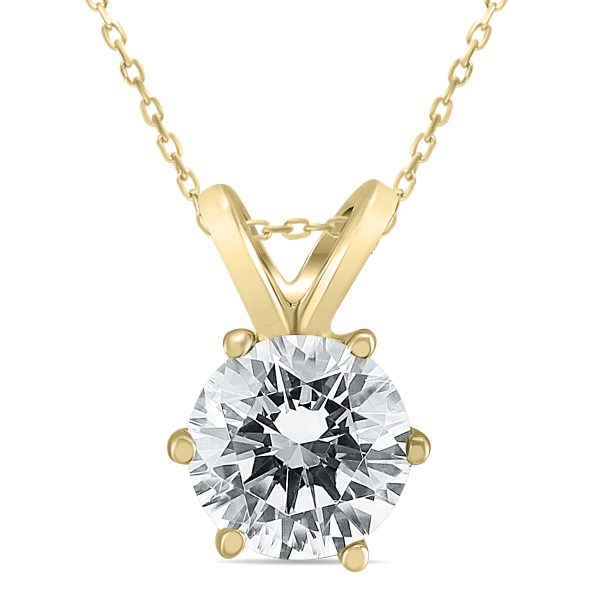 AGS Certified 1 Carat 6 Prong Diamond Solitaire Pendant in 14K Yellow Gold- PDF59839