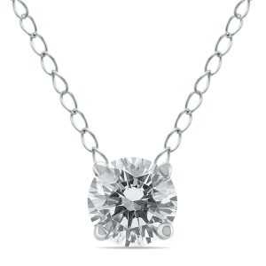 1/2 Carat Floating Round Diamond Solitaire Necklace in 14K White Gold (J-K-L, I2-I3)- PDF59864