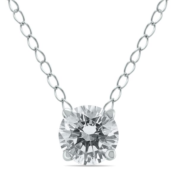 1/2 Carat Floating Round Diamond Solitaire Necklace in 14K White Gold (J-K-L, I2-I3)- PDF59864