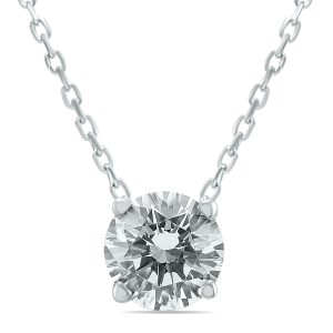 AGS Certified 3/4 Carat Floating Round Diamond Solitaire Necklace in 14K White Gold- PDF59865