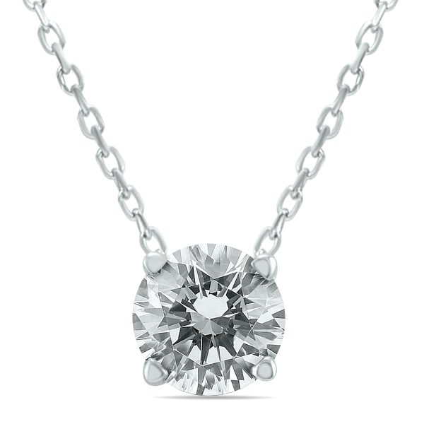 AGS Certified 3/4 Carat Floating Round Diamond Solitaire Necklace in 14K White Gold- PDF59865