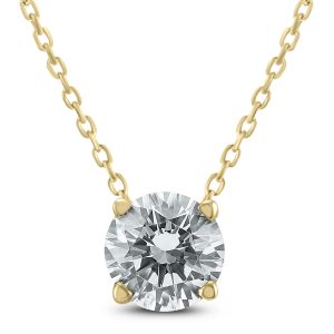 AGS Certified 3/4 Carat Floating Round Diamond Solitaire Necklace in 14K Yellow Gold- PDF59871