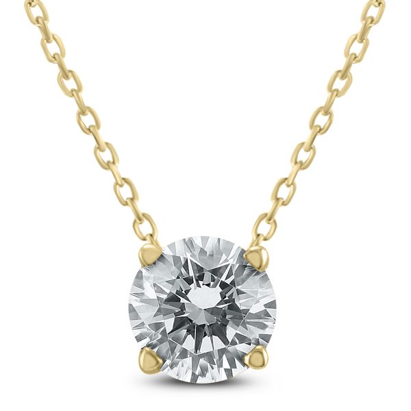 AGS Certified 3/4 Carat Floating Round Diamond Solitaire Necklace in 14K Yellow Gold- PDF59871