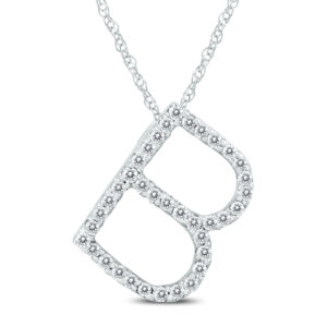 1/6 Carat TW B Initial Diamond Pendant Necklace in 10K White Gold with Adjustable Chain- PDF59902