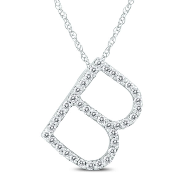 1/6 Carat TW B Initial Diamond Pendant Necklace in 10K White Gold with Adjustable Chain- PDF59902