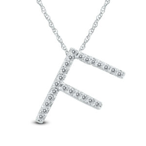 1/8 Carat TW F Initial Diamond Pendant Necklace in 10K White Gold with Adjustable Chain- PDF59906