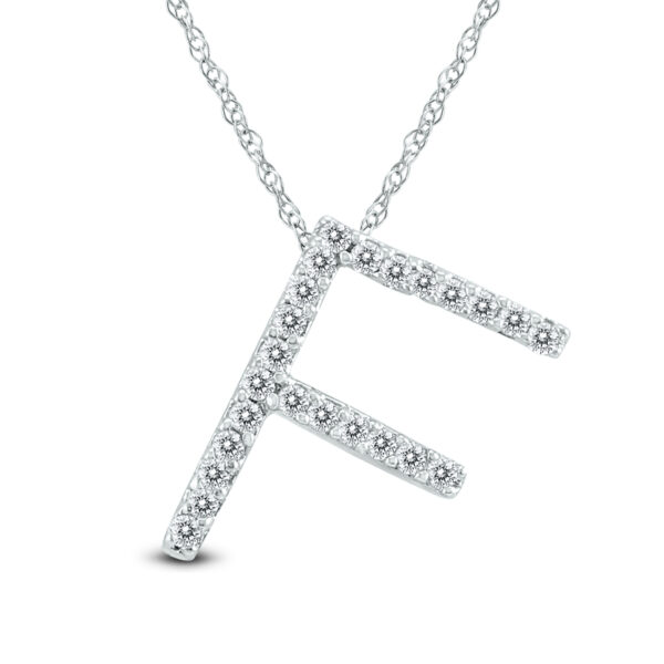 1/8 Carat TW F Initial Diamond Pendant Necklace in 10K White Gold with Adjustable Chain- PDF59906