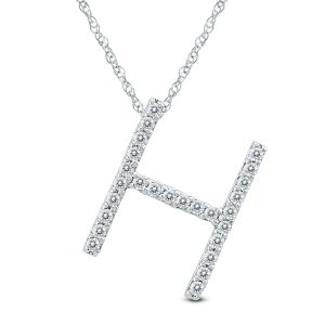 1/6 Carat TW H Initial Diamond Pendant Necklace in 10K White Gold with Adjustable Chain- PDF59908