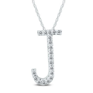 1/10 Carat TW J Initial Diamond Pendant Necklace in 10K White Gold with Adjustable Chain- PDF59910