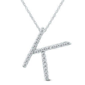 1/8 Carat TW K Initial Diamond Pendant Necklace in 10K White Gold with Adjustable Chain- PDF59911