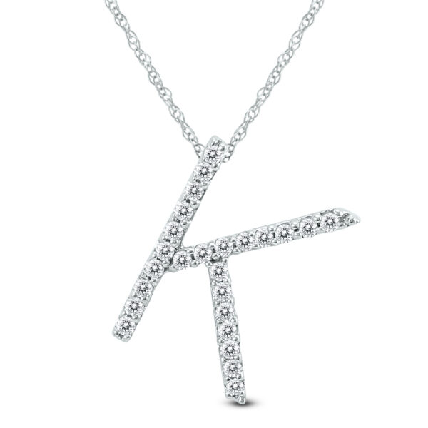 1/8 Carat TW K Initial Diamond Pendant Necklace in 10K White Gold with Adjustable Chain- PDF59911