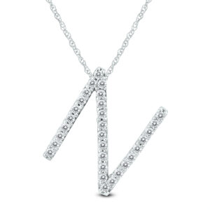 1/5 Carat TW N Initial Diamond Pendant Necklace in 10K White Gold with Adjustable Chain- PDF59914