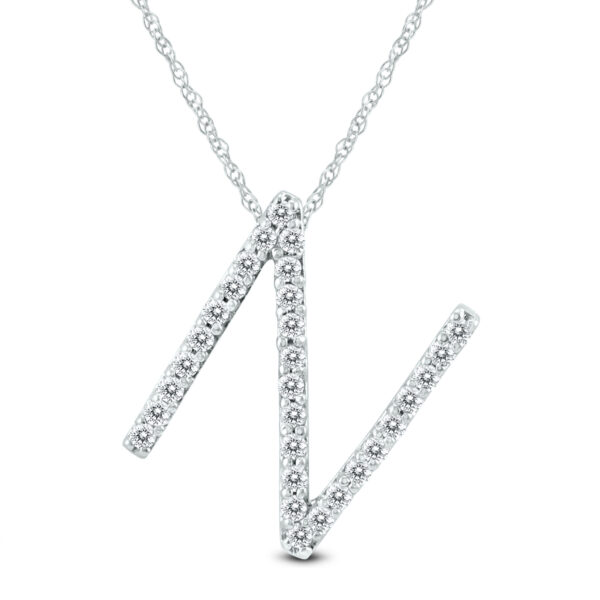 1/5 Carat TW N Initial Diamond Pendant Necklace in 10K White Gold with Adjustable Chain- PDF59914