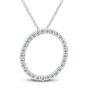 1/6 Carat TW O Initial Diamond Pendant Necklace in 10K White Gold with Adjustable Chain- PDF59915