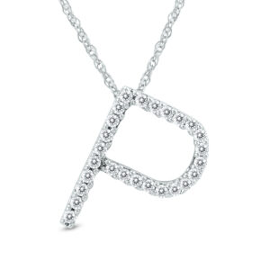 1/6 Carat TW P Initial Diamond Pendant Necklace in 10K White Gold with Adjustable Chain- PDF59916