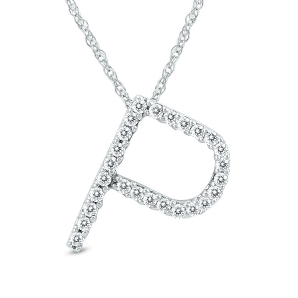 1/6 Carat TW P Initial Diamond Pendant Necklace in 10K White Gold with Adjustable Chain- PDF59916