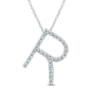 1/5 Carat TW R Initial Diamond Pendant Necklace in 10K White Gold with Adjustable Chain- PDF59918