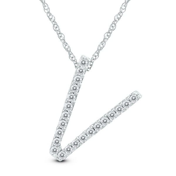 1/8 Carat TW V Initial Diamond Pendant Necklace in 10K White Gold with Adjustable Chain- PDF59922