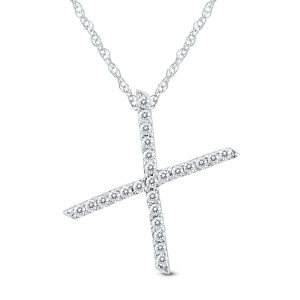 1/8 Carat TW X Initial Diamond Pendant Necklace in 10K White Gold with Adjustable Chain- PDF59924