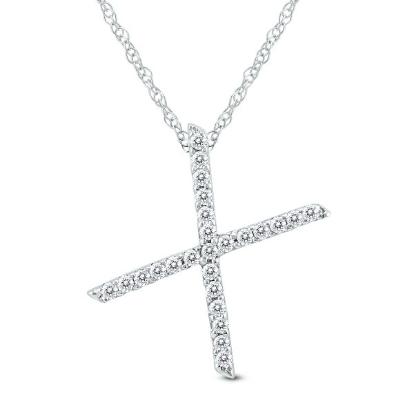 1/8 Carat TW X Initial Diamond Pendant Necklace in 10K White Gold with Adjustable Chain- PDF59924