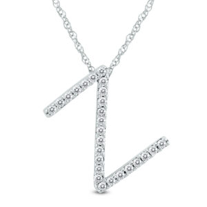 1/6 Carat TW Z Initial Diamond Pendant Necklace in 10K White Gold with Adjustable Chain- PDF59926