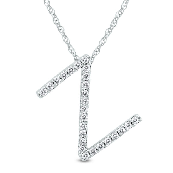 1/6 Carat TW Z Initial Diamond Pendant Necklace in 10K White Gold with Adjustable Chain- PDF59926