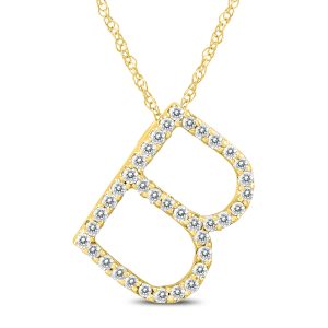 1/6 Carat TW B Initial Diamond Pendant Necklace in 10K Yellow Gold with Adjustable Length Chain- PDF59928