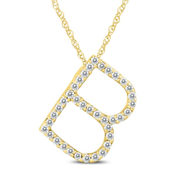 1/6 Carat TW B Initial Diamond Pendant Necklace in 10K Yellow Gold with Adjustable Length Chain- PDF59928