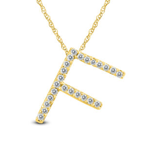 1/8 Carat TW F Initial Diamond Pendant Necklace in 10K Yellow Gold with Adjustable Chain- PDF59932
