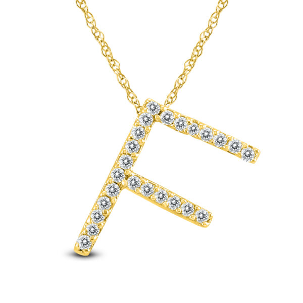 1/8 Carat TW F Initial Diamond Pendant Necklace in 10K Yellow Gold with Adjustable Chain- PDF59932