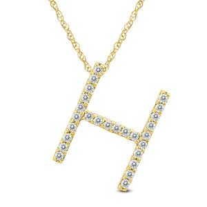 1/6 Carat TW H Initial Diamond Pendant Necklace in 10K Yellow Gold with Adjustable Chain- PDF59934